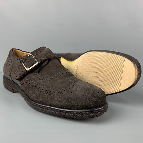 GIORGIO ARMANI Size 11 Brown Perforated Leather Monk Strap Loafers main image 8